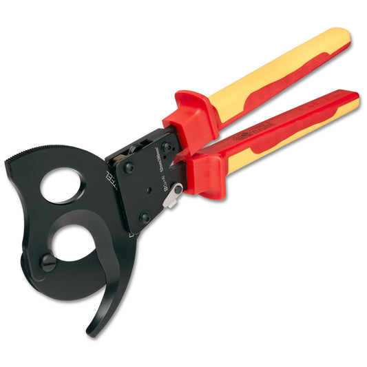 Insulated Ratcheting Cable Cutters - 1000V Heavy Duty Wire Cutters for Cutting Multi-Strand Aluminum & Copper Cables - One-Handed Operation, Clean Cut Electrical Wire Cutters - Up to 380mm²