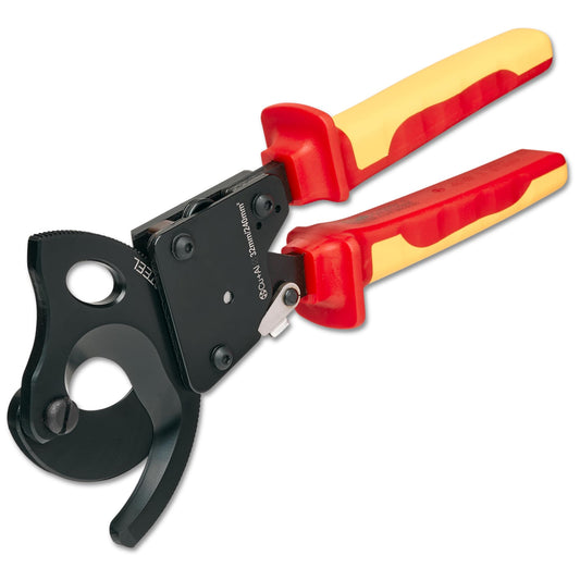 Insulated Ratcheting Cable Cutters - 1000V Heavy Duty Wire Cutters for Cutting Multi-Strand Aluminum & Copper Cables - One-Handed Operation, Clean Cut Electrical Wire Cutters - Up to 240mm²