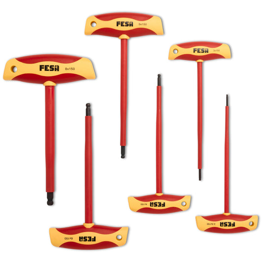 T-Handle Insulated Allen Wrench Set (6-Piece) - 1000V Insulated Allen Set with S2 Steel Ball-End Tips & Ergonomic Handles - 2.5mm, 3mm, 4mm, 5mm, 6mm, 8mm Metric Electrician T Handle Hex Wrenches - Default Title