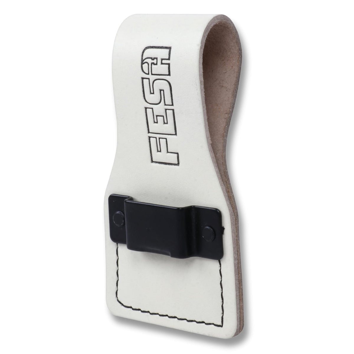 Leather Tape Measure Holder for Belt - Steel Clip - White / 1 Pack