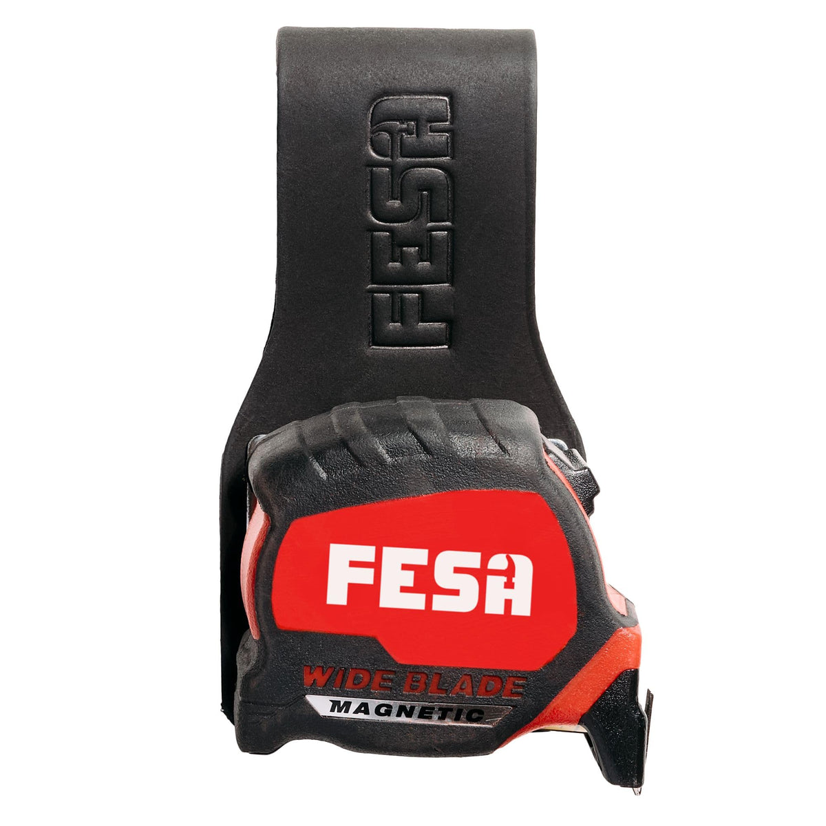 Leather Tape Measure Holder for Belt - Steel Clip - Black / 1 Pack