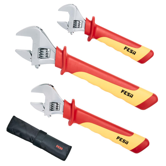 Insulated Adjustable Wrench Set - 3-Piece 1000V Insulated Tool Set with Storage Pouch - Includes 3 Adjustable Wrenches (8", 10" & 12") - 1000 Volt Tools for Electricians - Default Title