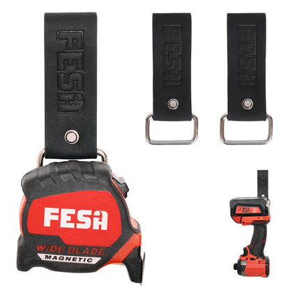 Leather Tape Measure Holder for Belt - Steel Clip - Black / 2 Pack