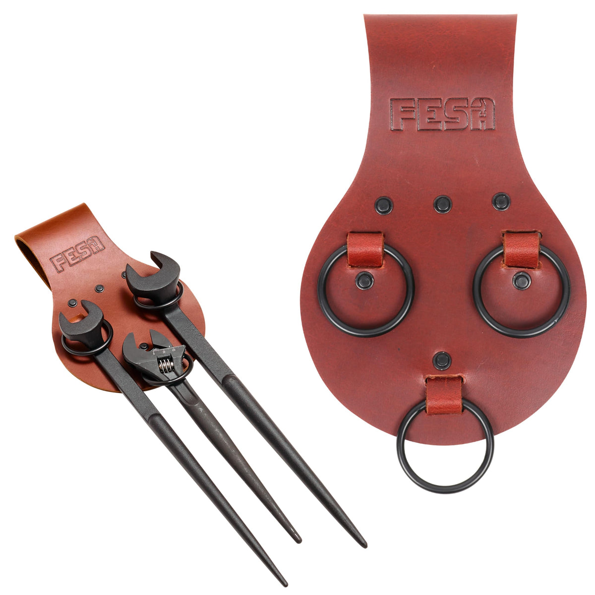 Spud Wrench Holder - Full Grain Leather - Cherry / 3 Wrenches with Rings