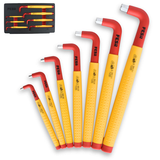 Insulated Hex Key Set - 1000V 7-Piece Professional Metric Hex Key Set with Insulated Traction Handles & Tough S2 Steel - Hex Wrenches Sized 3 - 12mm - 1000 Volt Insulated Tools for Electricians - Default Title