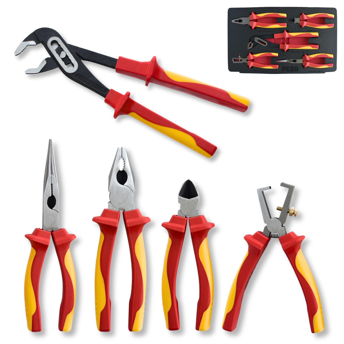 Electrician Insulated Pliers Set - 1000V 5-Piece Professional Electrician Pliers Set with Chrome Vanadium (CR-V) Jaws & Soft-Grip Traction Handles - 1000V Insulated Tools for Electricians - Default Title