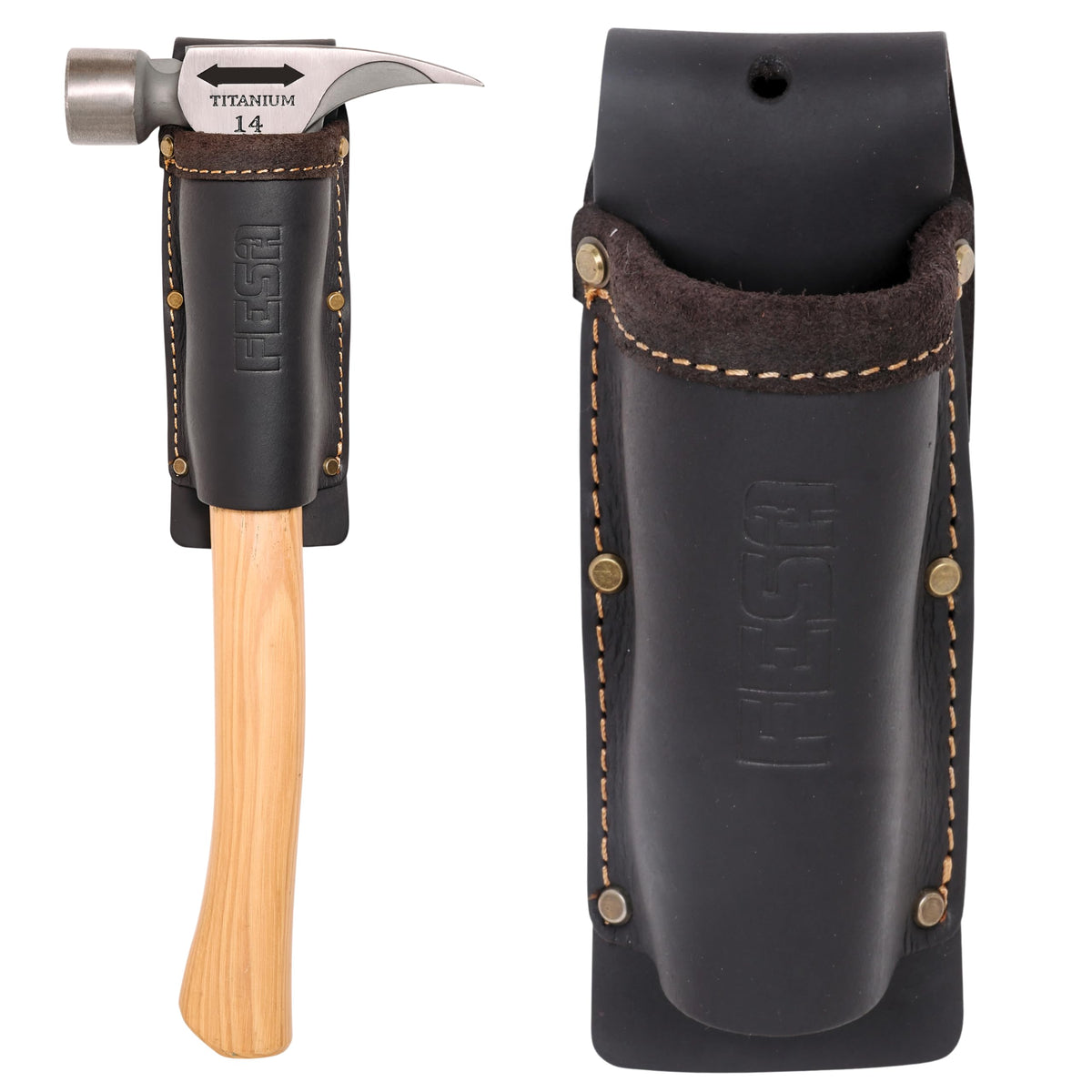 Leather Hammer Belt Holder - No Slap Hammer Sleeve with Reinforced Heavy Duty Rivets & Nylon Stitching - Fits Any Belt, 2 Ways to Attach - Handcrafted - Brown