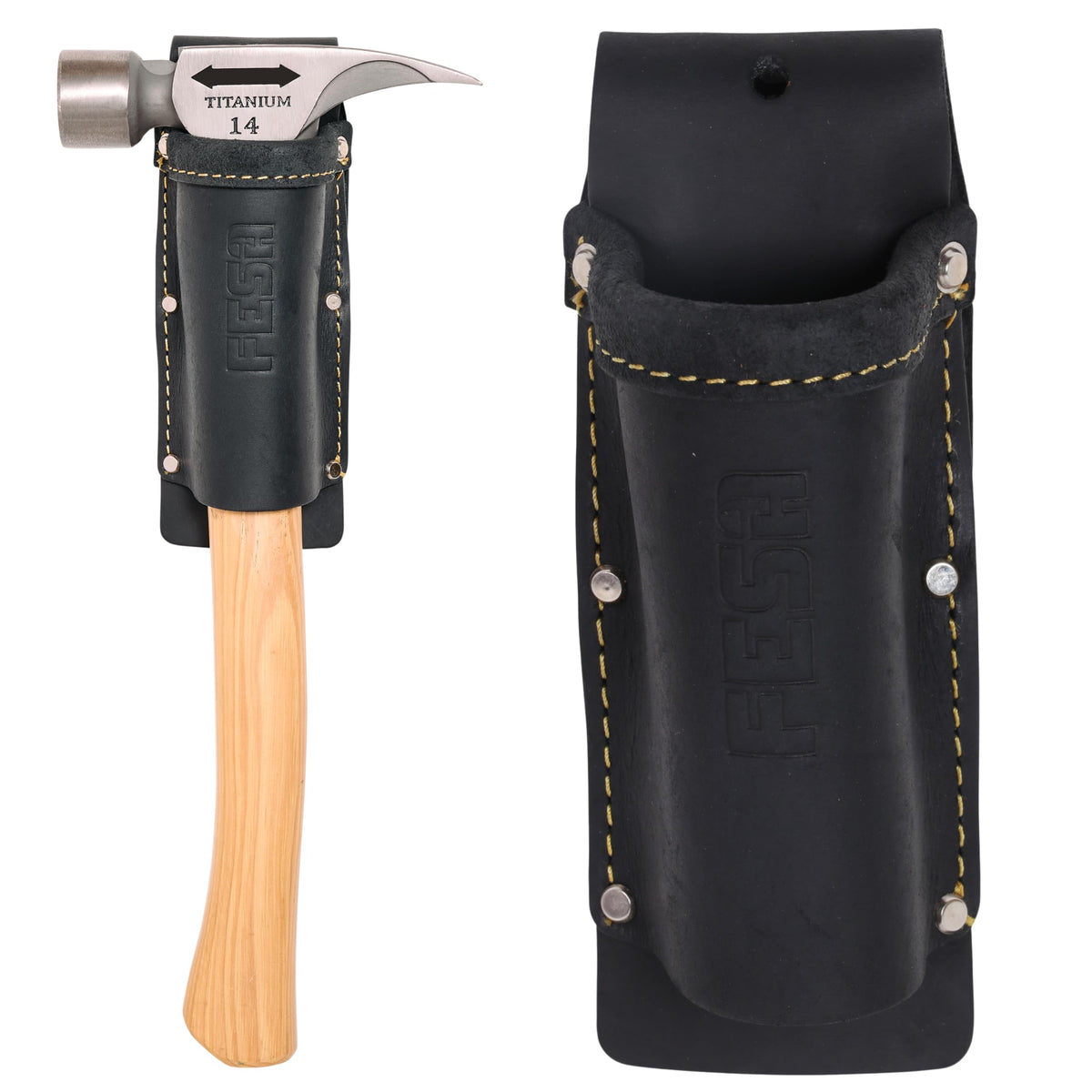 Leather Hammer Belt Holder - No Slap Hammer Sleeve with Reinforced Heavy Duty Rivets & Nylon Stitching - Fits Any Belt, 2 Ways to Attach - Handcrafted - Black