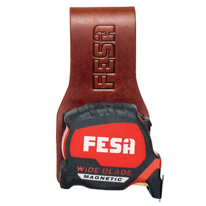 Leather Tape Measure Holder for Belt - Steel Clip - Cherry / 1 Pack