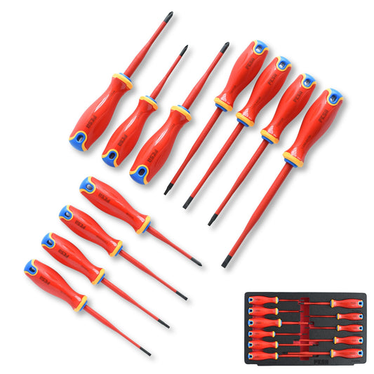 Electrician Insulated Screwdriver Set - 1000V 11-Piece Professional Electrician Screwdriver Set with Magnetic S2 Steel Tips - Pozidriv, Phillips, Flathead or Slotted & Torx - Insulated Tools - Default Title