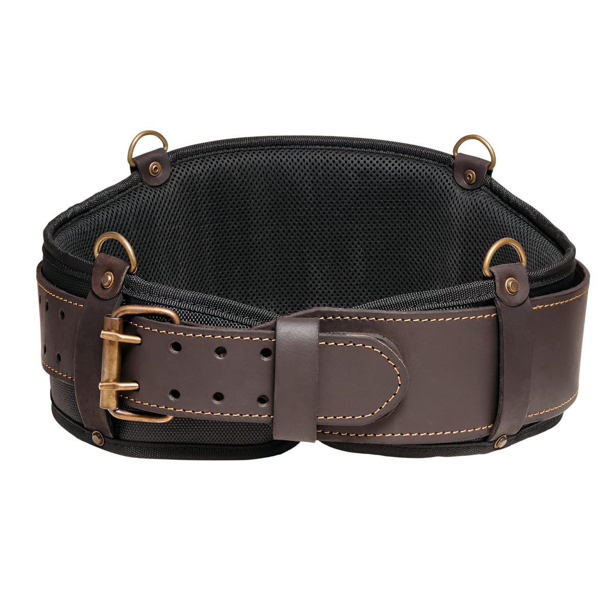 Padded Tool Belt with Back Support - Padded Leather Tool Belt with Breathable Nylon Padding & D-rings for Suspenders - Perfect for Electricians, Carpenters, Framers - Handcrafted - Brown