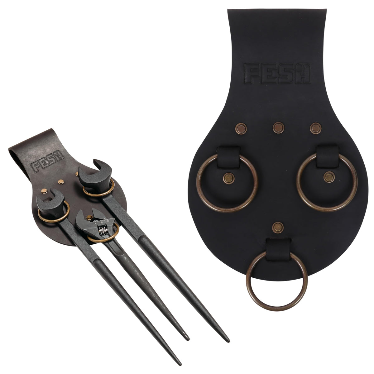 Spud Wrench Holder - Full Grain Leather - Brown / 3 Wrenches with Rings
