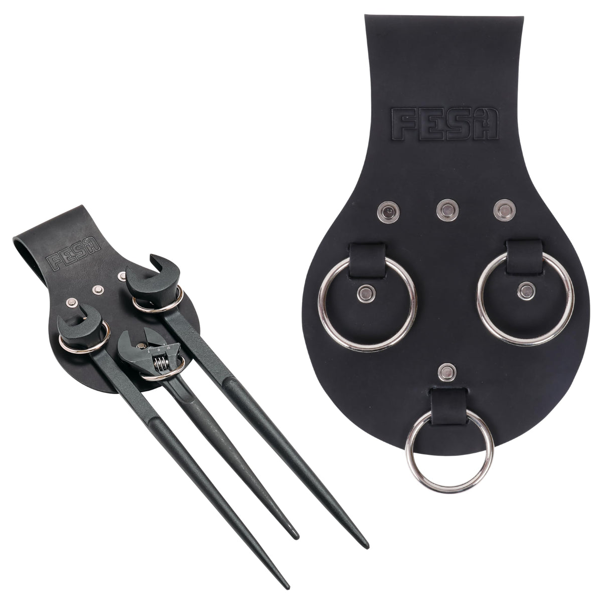 Spud Wrench Holder - Full Grain Leather - Black / 3 Wrenches with Rings