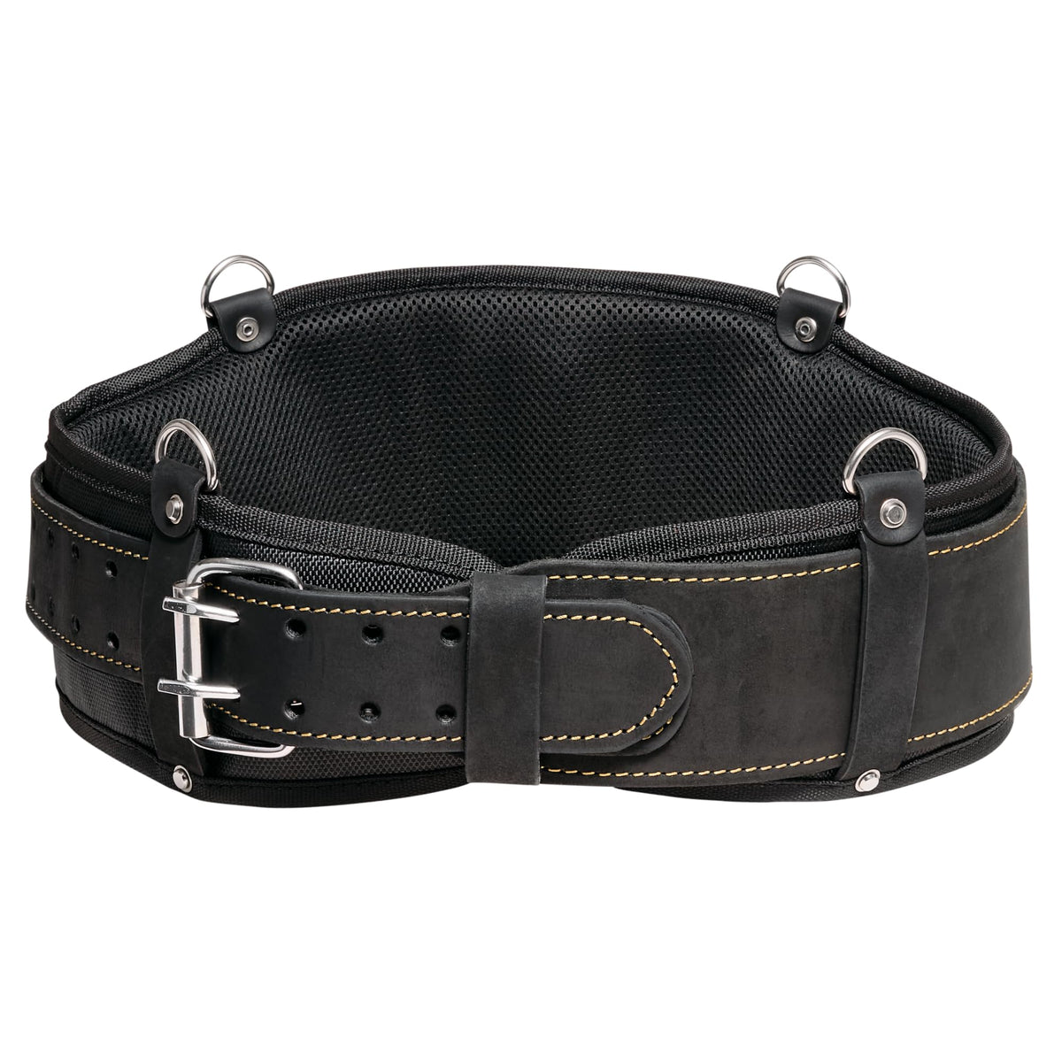Padded Tool Belt with Back Support - Padded Leather Tool Belt with Breathable Nylon Padding & D-rings for Suspenders - Perfect for Electricians, Carpenters, Framers - Handcrafted - Black