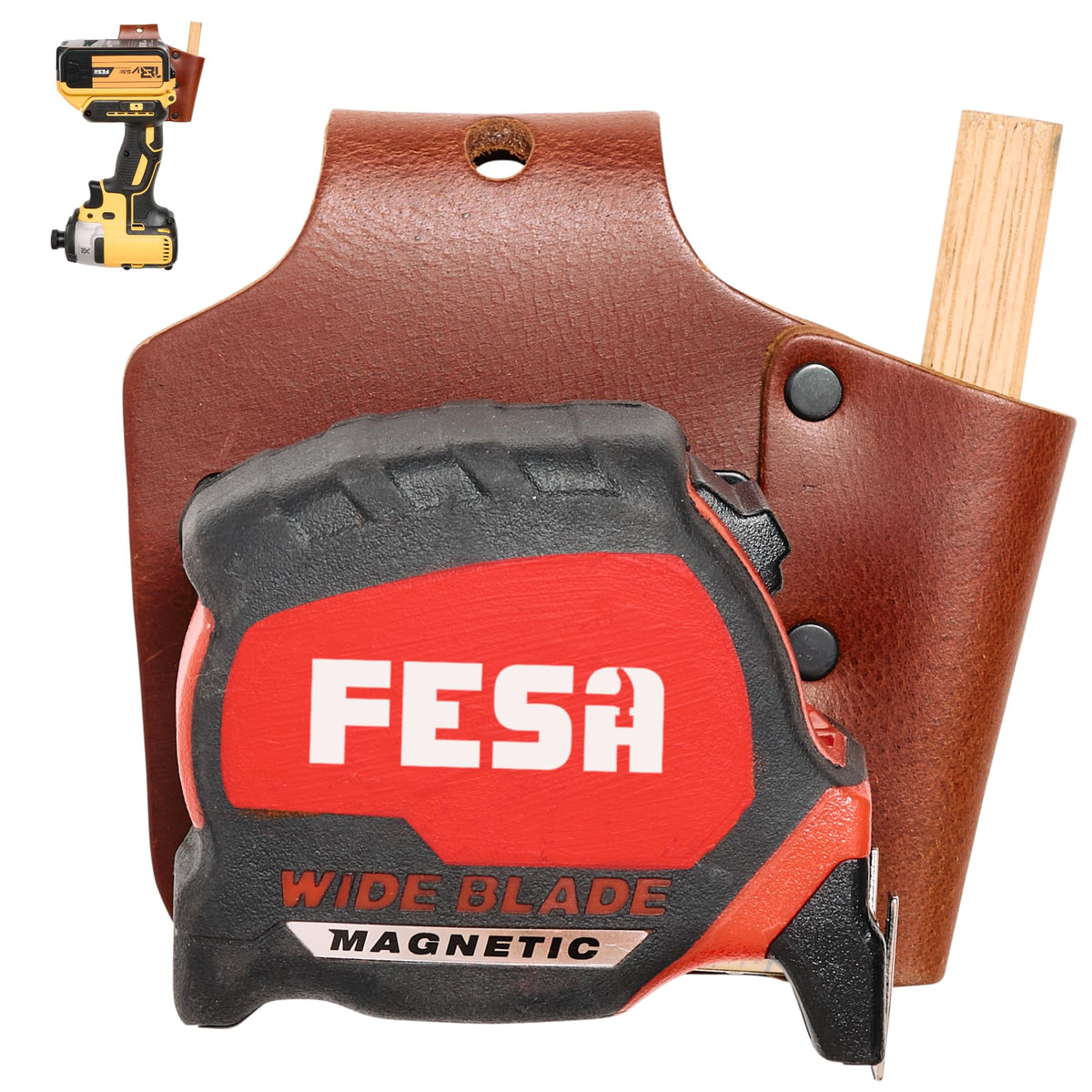 Leather Tool Holder for DeWalt and Milwaukee Tools - Cherry / Tape Measure Holder