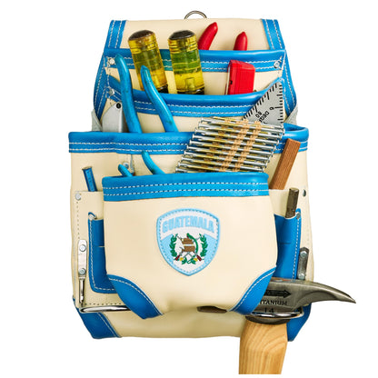 Leather Carpenter Tool Pouch - 10-Pocket Top Grain Leather - White / Guatemala