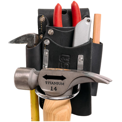 Small Leather Tool Pouch - 5-in-1 Heavy Top Grain Leather Small Tool Pouch with a Steel Hammer Loop, 4 Pockets & Reinforced Heavy Duty Rivets - Fits Belts up to 3" - Handcrafted - Black