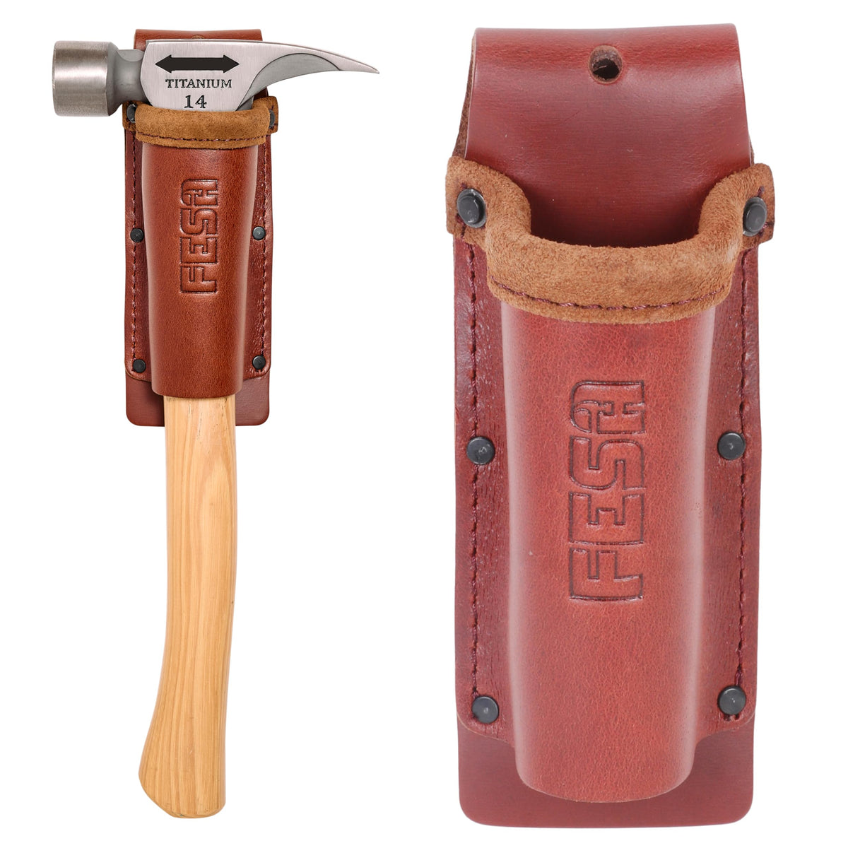 Leather Hammer Belt Holder - No Slap Hammer Sleeve with Reinforced Heavy Duty Rivets & Nylon Stitching - Fits Any Belt, 2 Ways to Attach - Handcrafted - Cherry