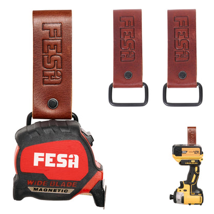 Leather Tape Measure Holder for Belt - Steel Clip - Cherry / 2 Pack