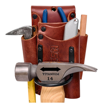 Small Leather Tool Pouch - 5-in-1 Heavy Top Grain Leather Small Tool Pouch with a Steel Hammer Loop, 4 Pockets & Reinforced Heavy Duty Rivets - Fits Belts up to 3" - Handcrafted - Cherry