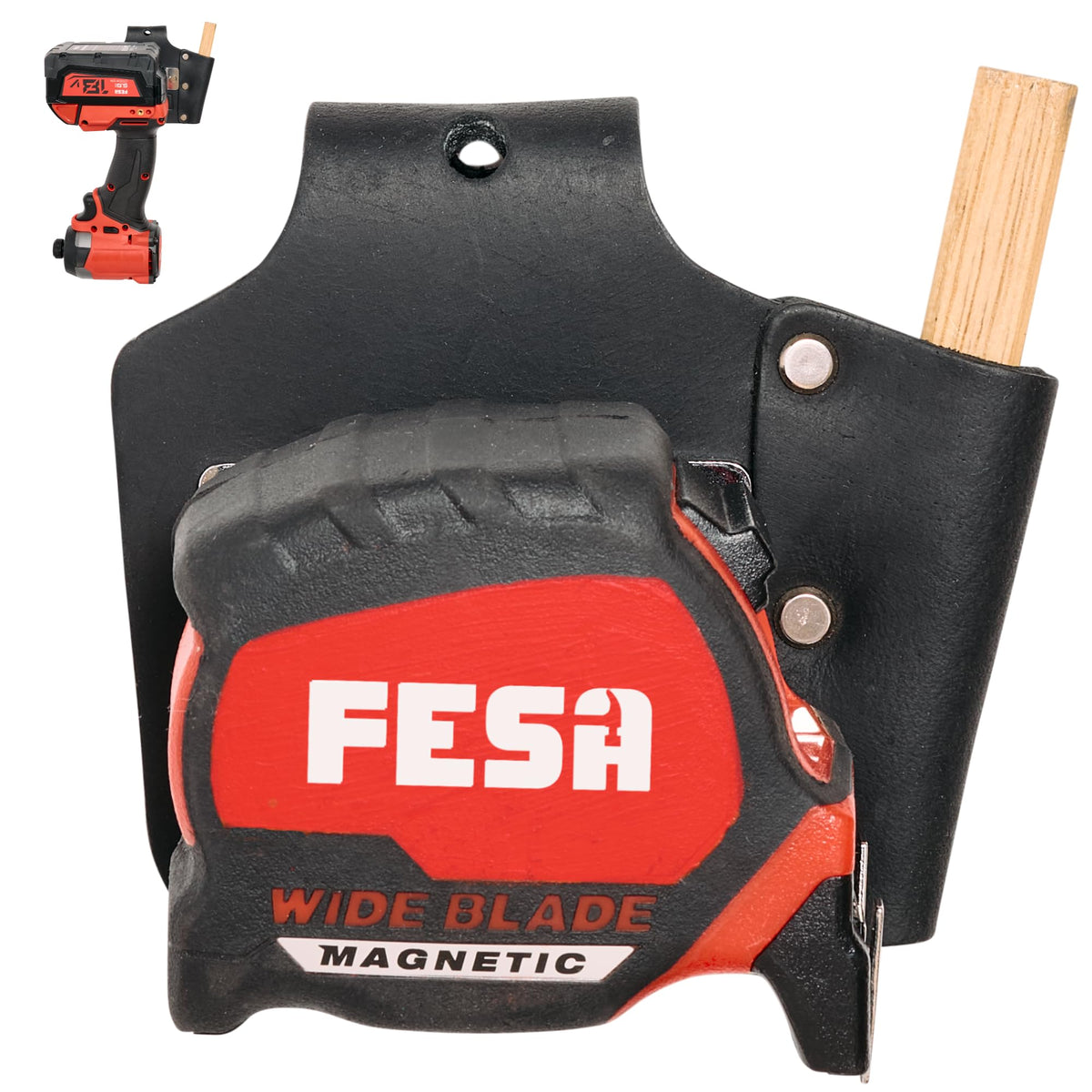 Leather Tool Holder for DeWalt and Milwaukee Tools - Black / Tape Measure Holder