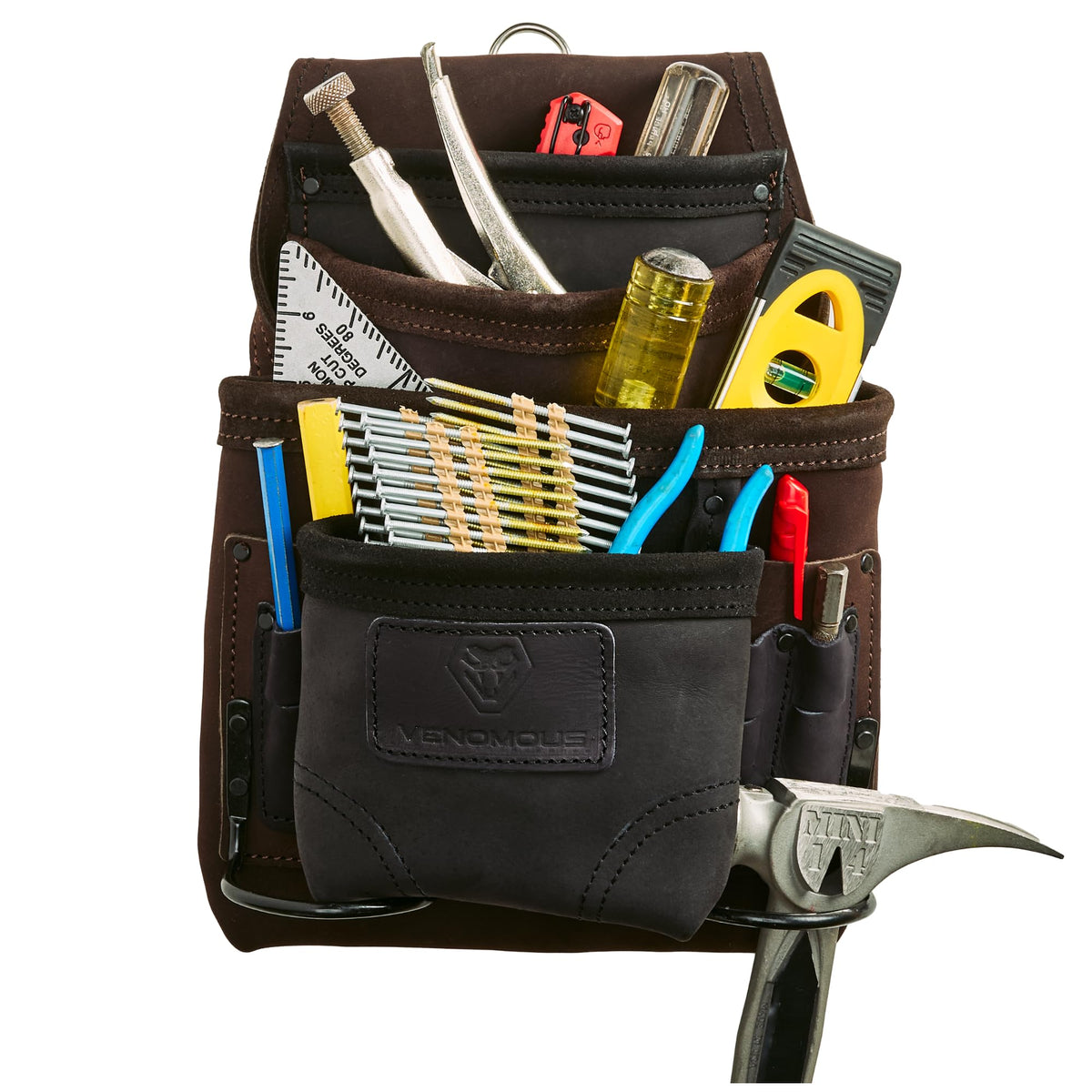 Leather Carpenter Tool Pouch - 10-Pocket Top Grain Leather - Two-Tone / Standard